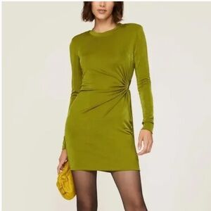 Louna Slinky Dress Jersey Long Sleeve Cutout Waist Sheath Mini Green Large